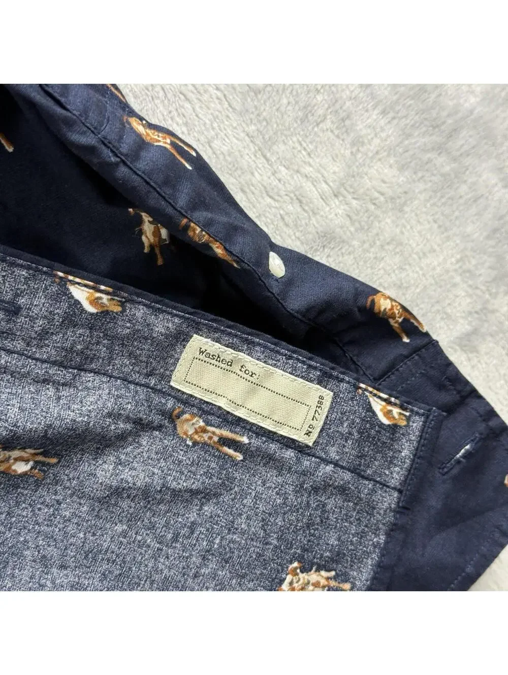 J.Crew Secret Wash Shirt Men Medium Navy Dog Print Button Front Stretch Slim Fit